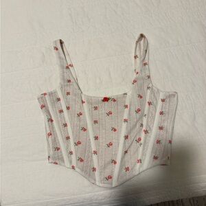 With Jean White and Red Floral Corset Crop